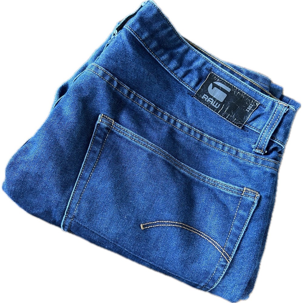 G-Star Raw Jeans Mens 38X31 Slim Straight Leg‎ 3301 Blue Denim Button Fly